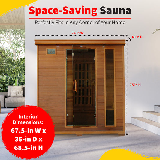 HeatWave Klondike 4-Person Cedar Infrared Sauna with 9 Low-EMF Carbon Heaters | 2370W | ETL Certified