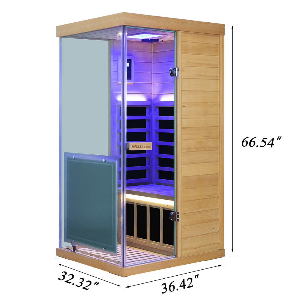 Wizzisaunas 909MHX-L | Full Spectrum Infrared Sauna 1 Person | Far Infrared + Mid-Infrared Lamp |  Hemlock  | Indoor Home Sauna