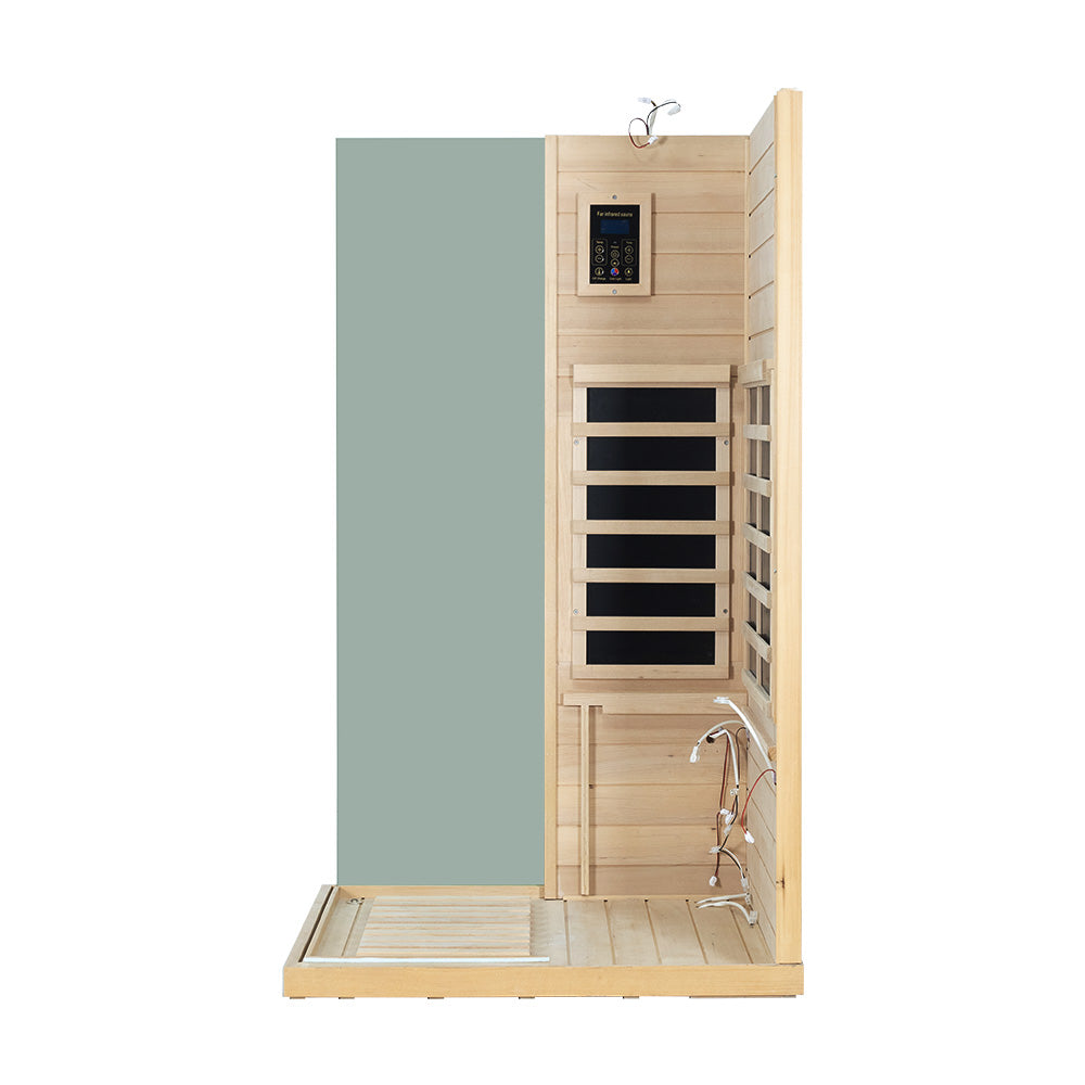 Wizzisaunas 909MHX-L | Full Spectrum Infrared Sauna 1 Person | Far Infrared + Mid-Infrared Lamp |  Hemlock  | Indoor Home Sauna