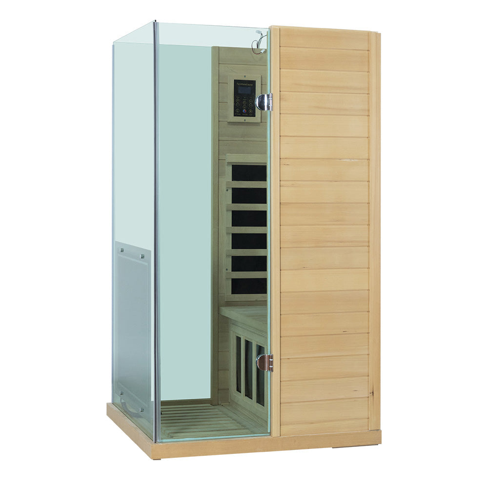 Wizzisaunas 909MHX-L | Full Spectrum Infrared Sauna 1 Person | Far Infrared + Mid-Infrared Lamp |  Hemlock  | Indoor Home Sauna