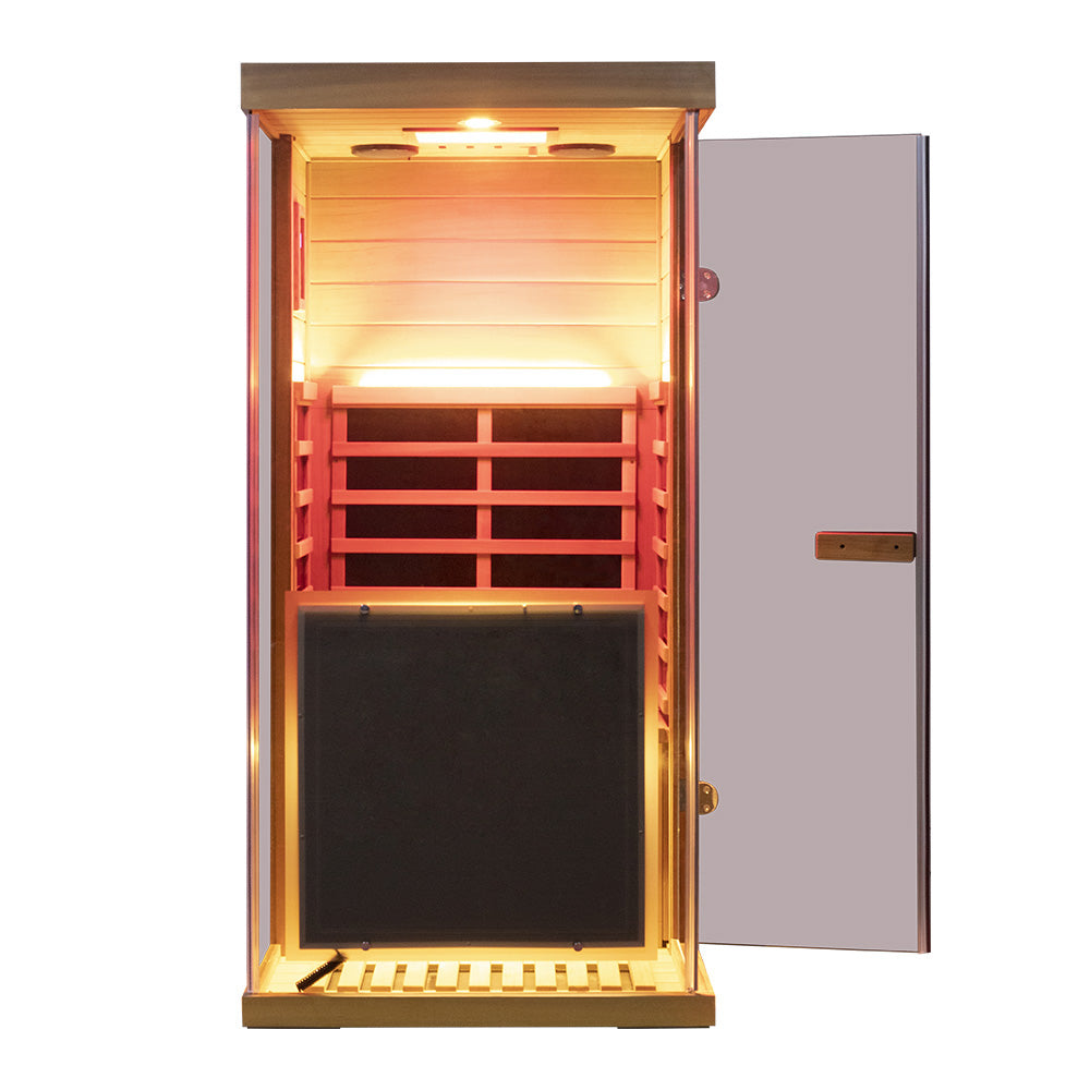 Wizzisaunas 909MRX-L | Full Spectrum Infrared Sauna for One Person | Far Infrared + Mid-Infrared Lamp |Red Cedar| Indoor Home Sauna