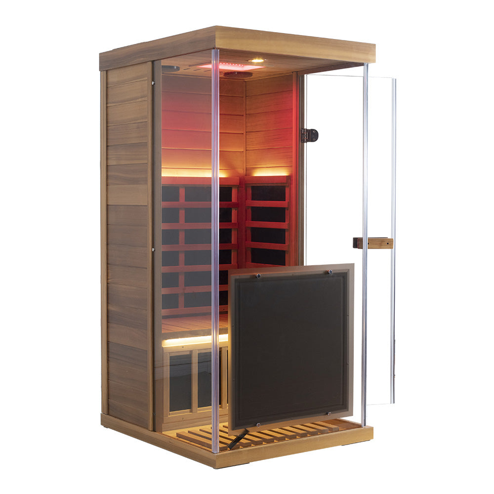 Wizzisaunas 909MRX-L | Full Spectrum Infrared Sauna for One Person | Far Infrared + Mid-Infrared Lamp |Red Cedar| Indoor Home Sauna