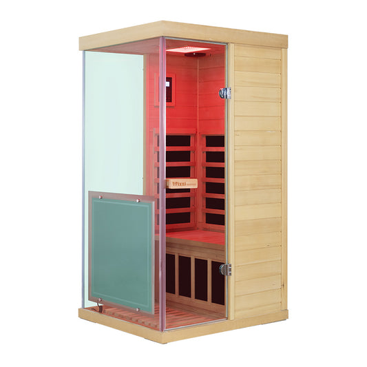 Wizzisaunas 909MHX-L | Full Spectrum Infrared Sauna 1 Person | Far Infrared + Mid-Infrared Lamp |  Hemlock  | Indoor Home Sauna