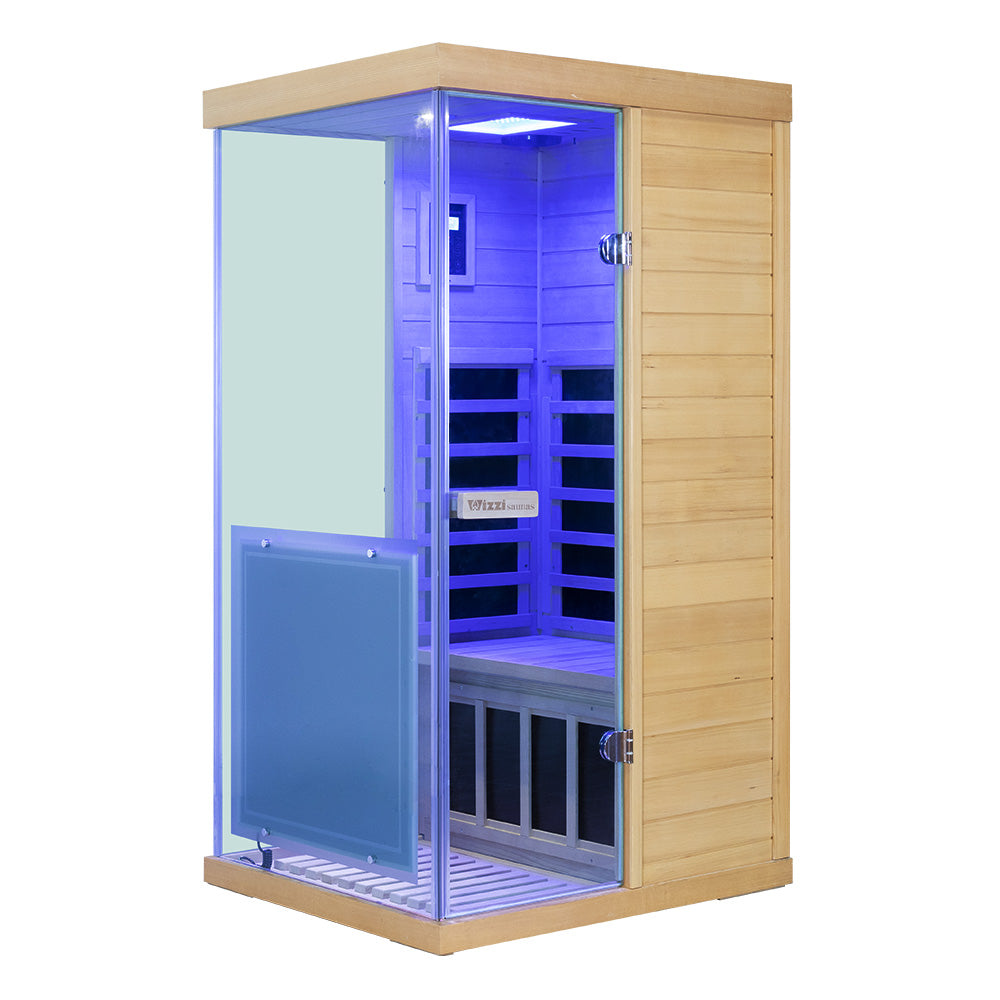 Wizzisaunas 909MHX-L | Full Spectrum Infrared Sauna 1 Person | Far Infrared + Mid-Infrared Lamp |  Hemlock  | Indoor Home Sauna