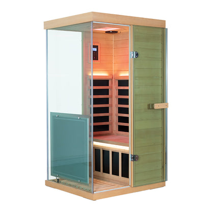 Wizzisaunas 909MHX-L | Full Spectrum Infrared Sauna 1 Person | Far Infrared + Mid-Infrared Lamp |  Hemlock  | Indoor Home Sauna