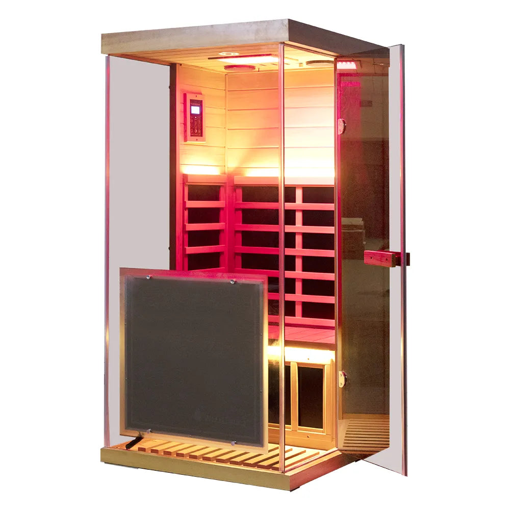 Wizzisaunas 909MRX-L | Full Spectrum Infrared Sauna for One Person | Far Infrared + Mid-Infrared Lamp |Red Cedar| Indoor Home Sauna