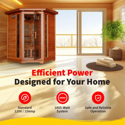 Heatwave Hudson Bay 3-Person Corner Infrared Sauna with 7 Low-EMF Carbon Heaters | Cedar | 1805W
