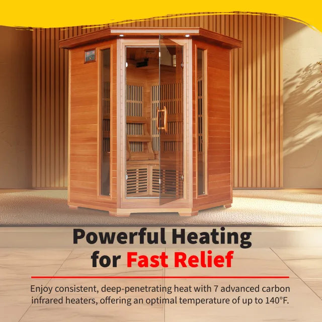 Heatwave Hudson Bay 3-Person Corner Infrared Sauna with 7 Low-EMF Carbon Heaters | Cedar | 1805W