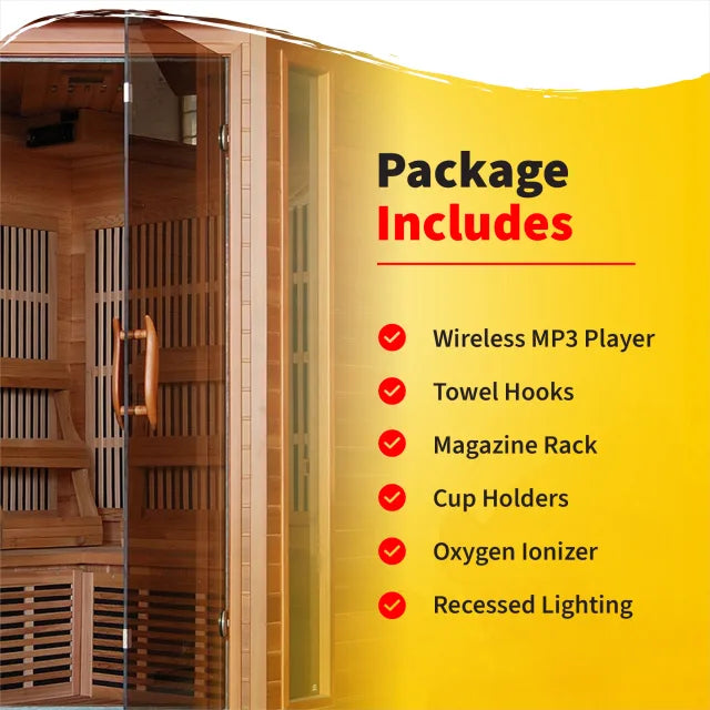 Heatwave Hudson Bay 3-Person Corner Infrared Sauna with 7 Low-EMF Carbon Heaters | Cedar | 1805W