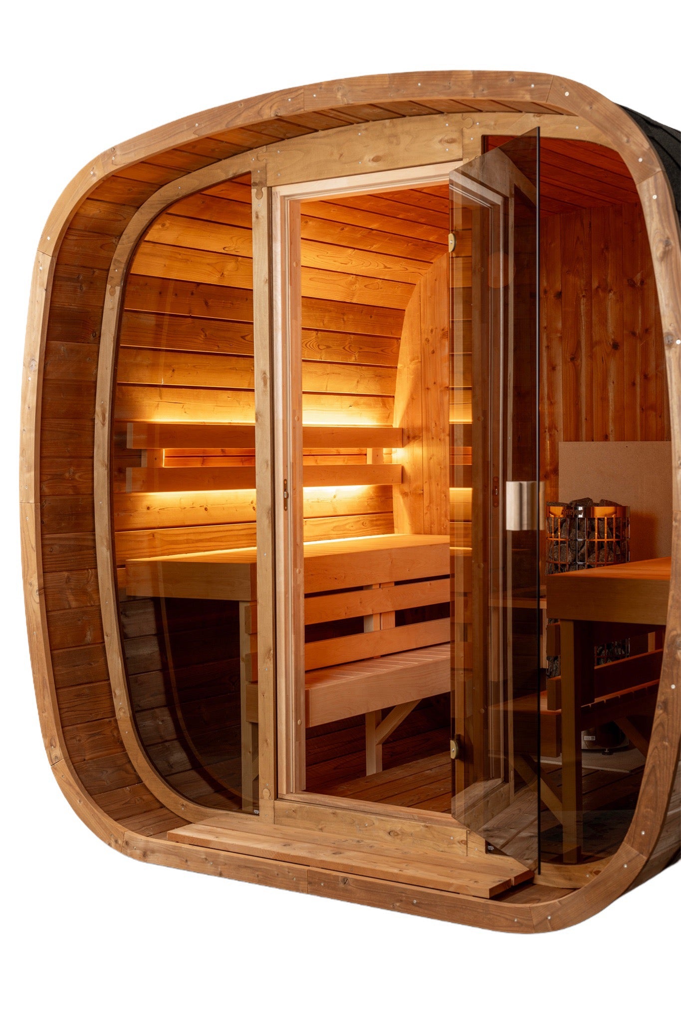 Orivon Wellness Auris Two Luxury Outdoor Cedar Sauna 4 Person | Humm Drop (9KW) Heater with wifi-control and remote