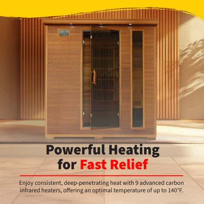 HeatWave Klondike 4-Person Cedar Infrared Sauna with 9 Low-EMF Carbon Heaters | 2370W | ETL Certified