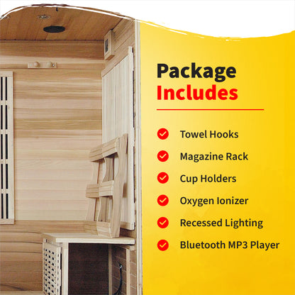 HeatWave Klondike 4-Person Cedar Infrared Sauna with 9 Low-EMF Carbon Heaters | 2370W | ETL Certified