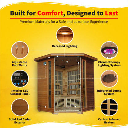HeatWave Whistler 4-Person Corner Infrared Sauna | 10 Carbon Heaters