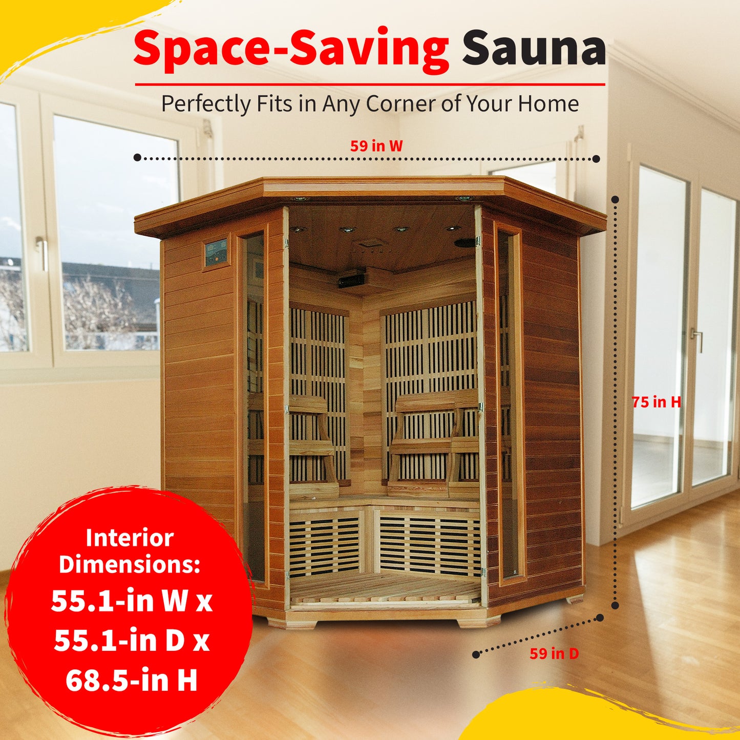 HeatWave Whistler 4-Person Corner Infrared Sauna | 10 Carbon Heaters