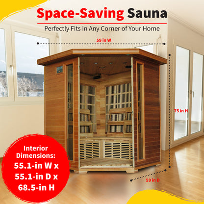 HeatWave Whistler 4-Person Corner Infrared Sauna | 10 Carbon Heaters