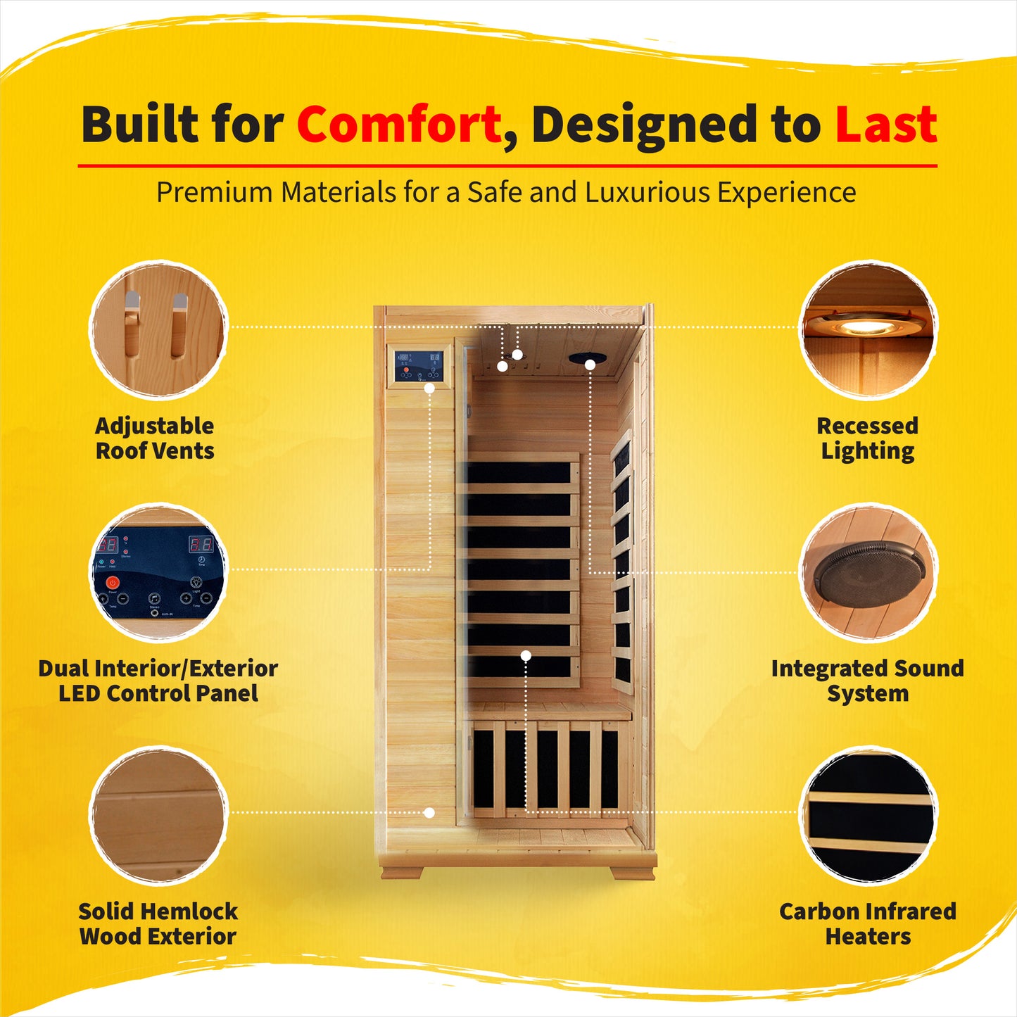 HeatWave Buena Vista 1-2 Person Infrared Sauna | 4 Carbon Heaters | Canadian Hemlock | SA2402