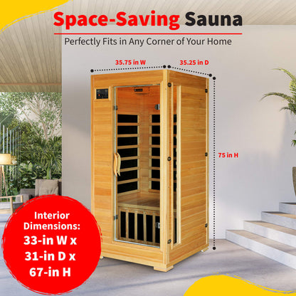 HeatWave Buena Vista 1-2 Person Infrared Sauna | 4 Carbon Heaters | Canadian Hemlock | SA2402