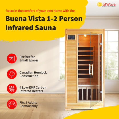 HeatWave Buena Vista 1-2 Person Infrared Sauna | 4 Carbon Heaters | Canadian Hemlock | SA2402