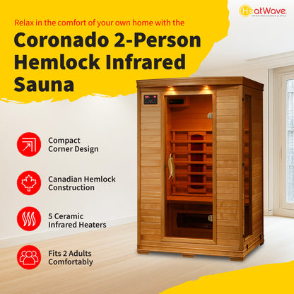 HeatWave Coronado 2-Person Hemlock Infrared Sauna with 5 Ceramic Heaters | SA2406