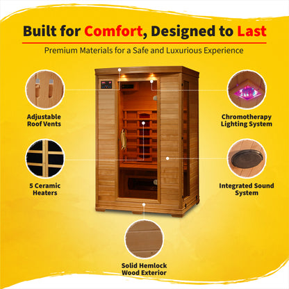 HeatWave Coronado 2-Person Hemlock Infrared Sauna with 5 Ceramic Heaters | SA2406