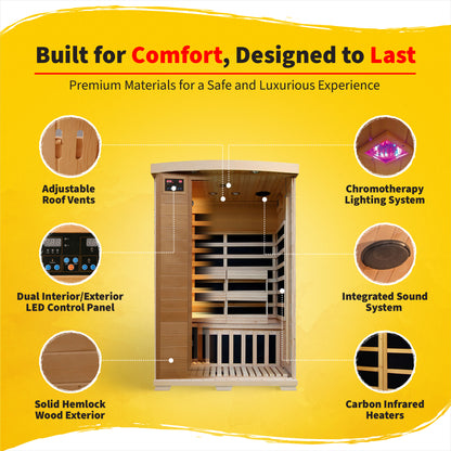HeatWave Coronado 2-Person Infrared Sauna | 6 Carbon Heaters | Chromotherapy | Canadian Hemlock SA2409