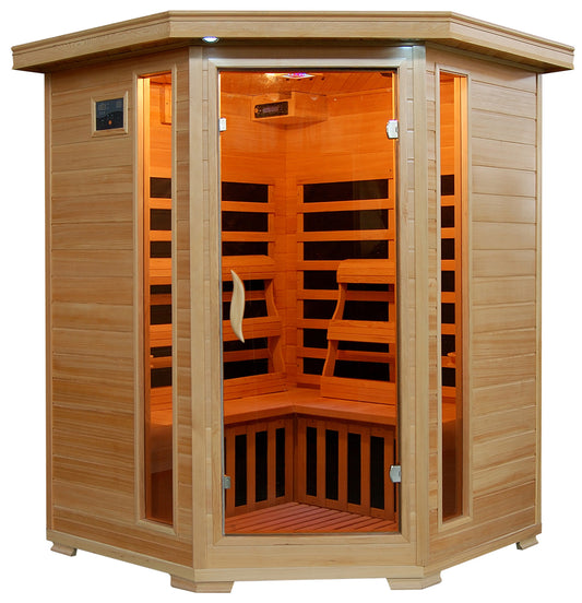 Santa Fe 3-Person Corner Infrared Sauna (SA2412DX) | 7 Carbon Heaters, 1805W, Hemlock Wood | ETL Listed