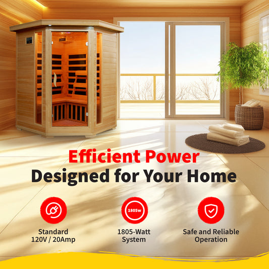 Santa Fe 3-Person Corner Infrared Sauna (SA2412DX) | 7 Carbon Heaters, 1805W, Hemlock Wood | ETL Listed