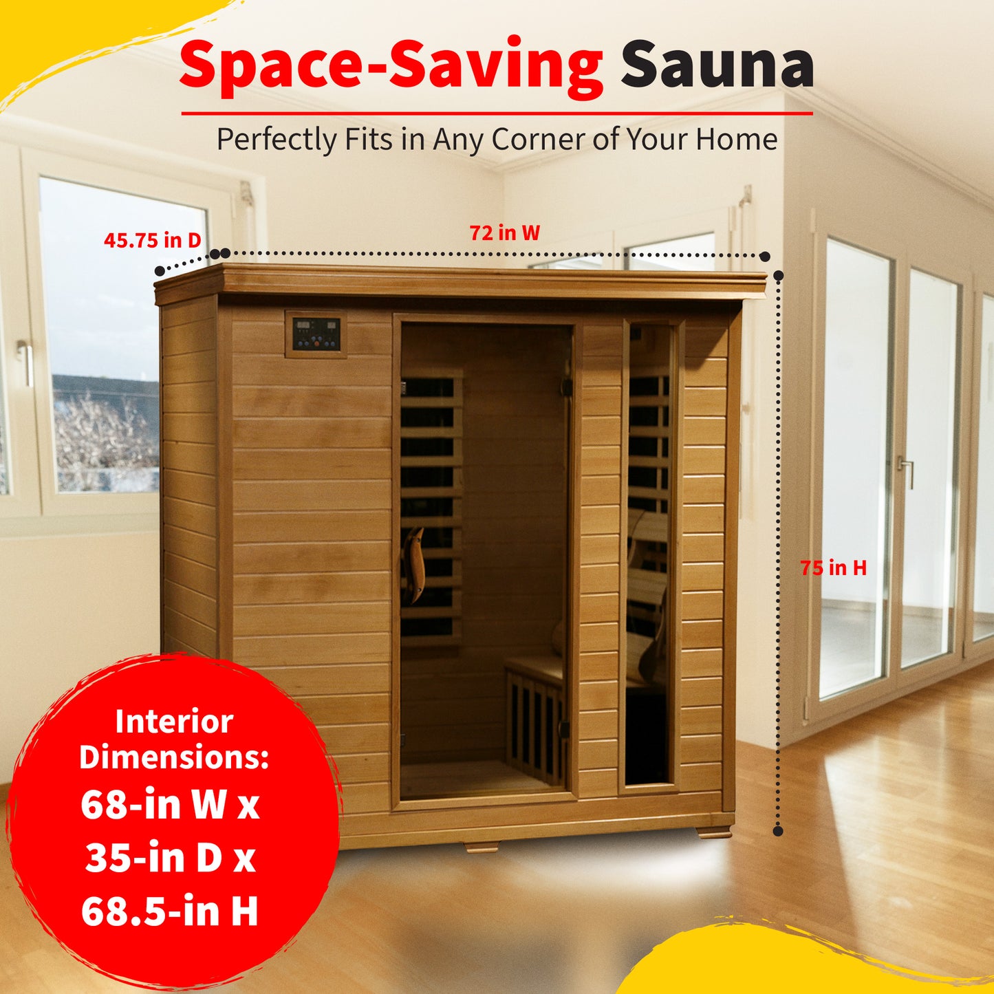 HeatWave | Monticello 4-Person Hemlock Infrared Sauna | 9 Carbon Heaters | SA2418