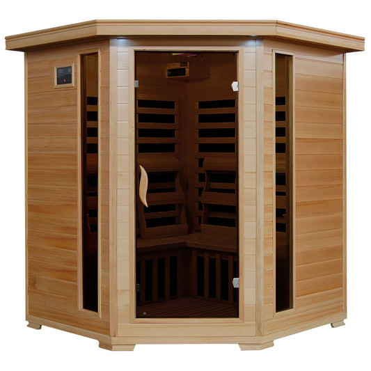 HeatWave | Tucson 4-Person Hemlock Corner Infrared Sauna | 10 Carbon Heaters | SA2420DX