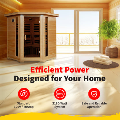 HeatWave | Tucson 4-Person Hemlock Corner Infrared Sauna | 10 Carbon Heaters | SA2420DX
