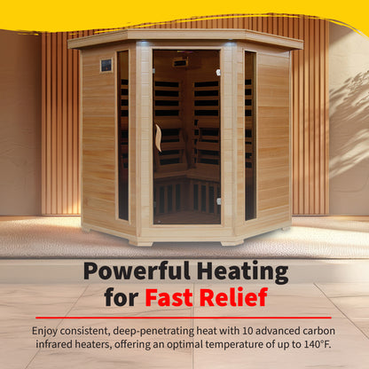 HeatWave | Tucson 4-Person Hemlock Corner Infrared Sauna | 10 Carbon Heaters | SA2420DX