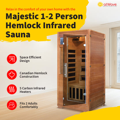 HeatWave | Majestic 1-2 Person Hemlock Infrared Sauna | 5 Carbon Heaters | SA3202