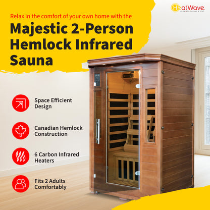 HeatWave | 2-Person Hemlock Premium Infrared Sauna with 6 Carbon Heaters | 1,725W |SA3209 | ETL Listed