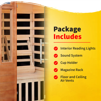 HeatWave | 2-Person Hemlock Premium Infrared Sauna with 6 Carbon Heaters | 1,725W |SA3209 | ETL Listed