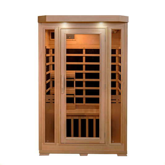 HeatWave | Sonoma 2-Person Hemlock Infrared Sauna with 6 Low-EMF Carbon Heaters | 1,725W | Compact Corner Design | SA7018