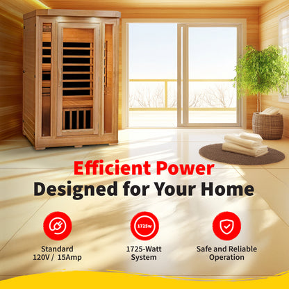 HeatWave | Sonoma 2-Person Hemlock Infrared Sauna with 6 Low-EMF Carbon Heaters | 1,725W | Compact Corner Design | SA7018