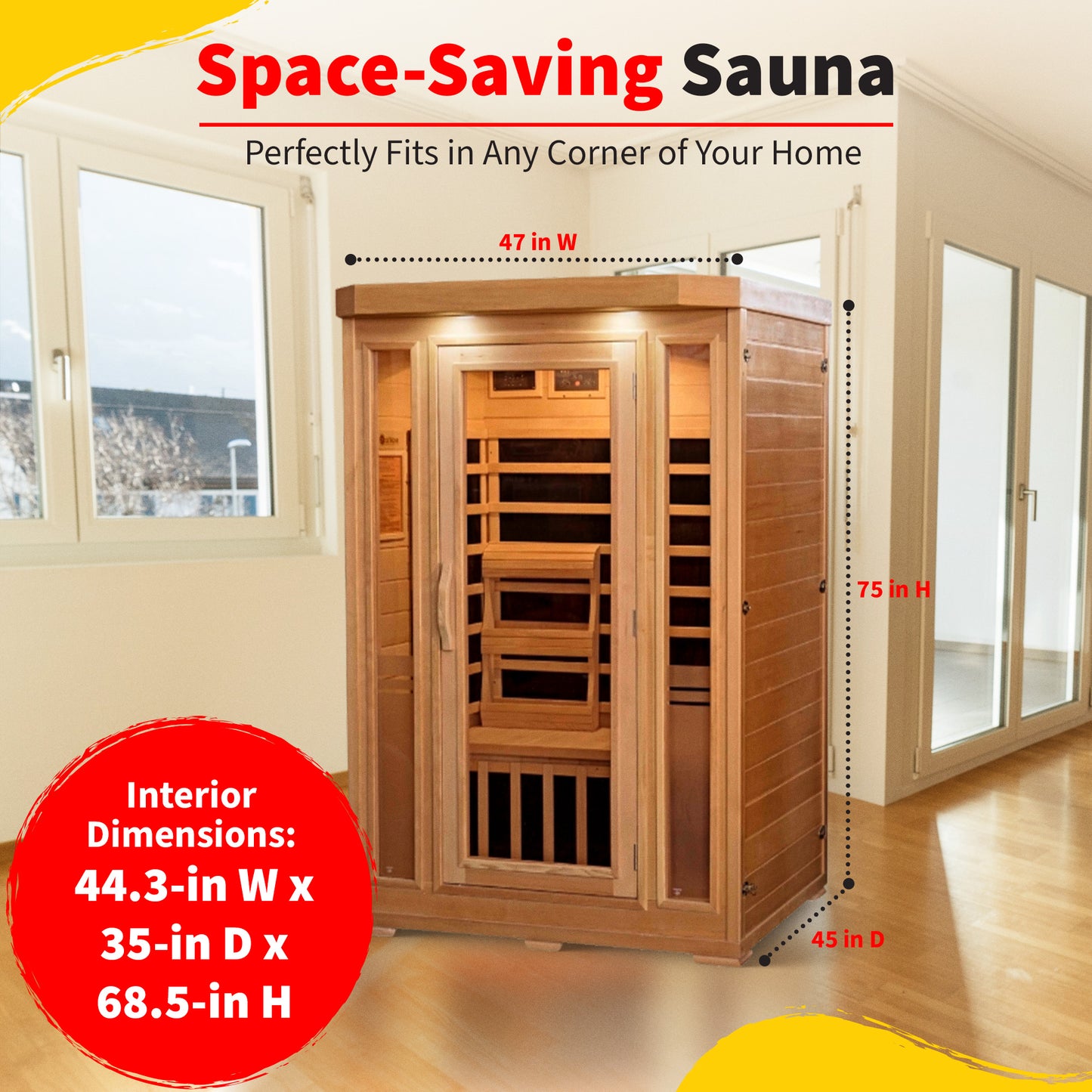 HeatWave | Sonoma 2-Person Hemlock Infrared Sauna with 6 Low-EMF Carbon Heaters | 1,725W | Compact Corner Design | SA7018