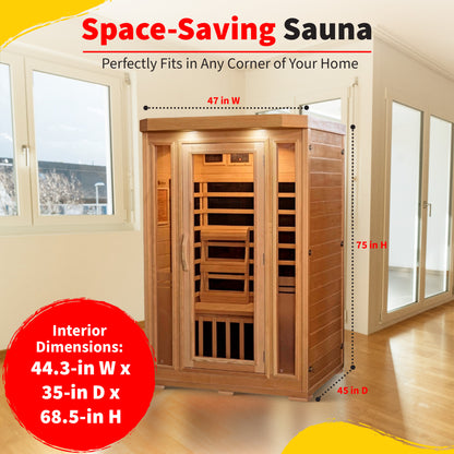 HeatWave | Sonoma 2-Person Hemlock Infrared Sauna with 6 Low-EMF Carbon Heaters | 1,725W | Compact Corner Design | SA7018