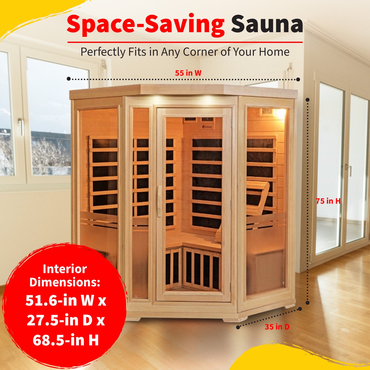 HeatWave | Sonoma 3-Person Hemlock Infrared Corner Sauna with 7 Carbon Heaters | SA7019