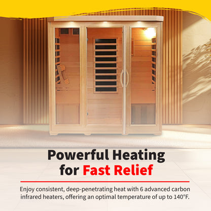 HeatWave Sonoma 4-Person Hemlock Infrared Sauna with 9 Carbon Heaters | 2,100W | SA7020