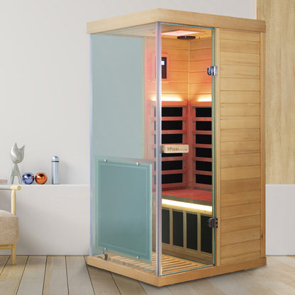 Wizzisaunas 909MHX-L | Full Spectrum Infrared Sauna 1 Person | Far Infrared + Mid-Infrared Lamp |  Hemlock  | Indoor Home Sauna