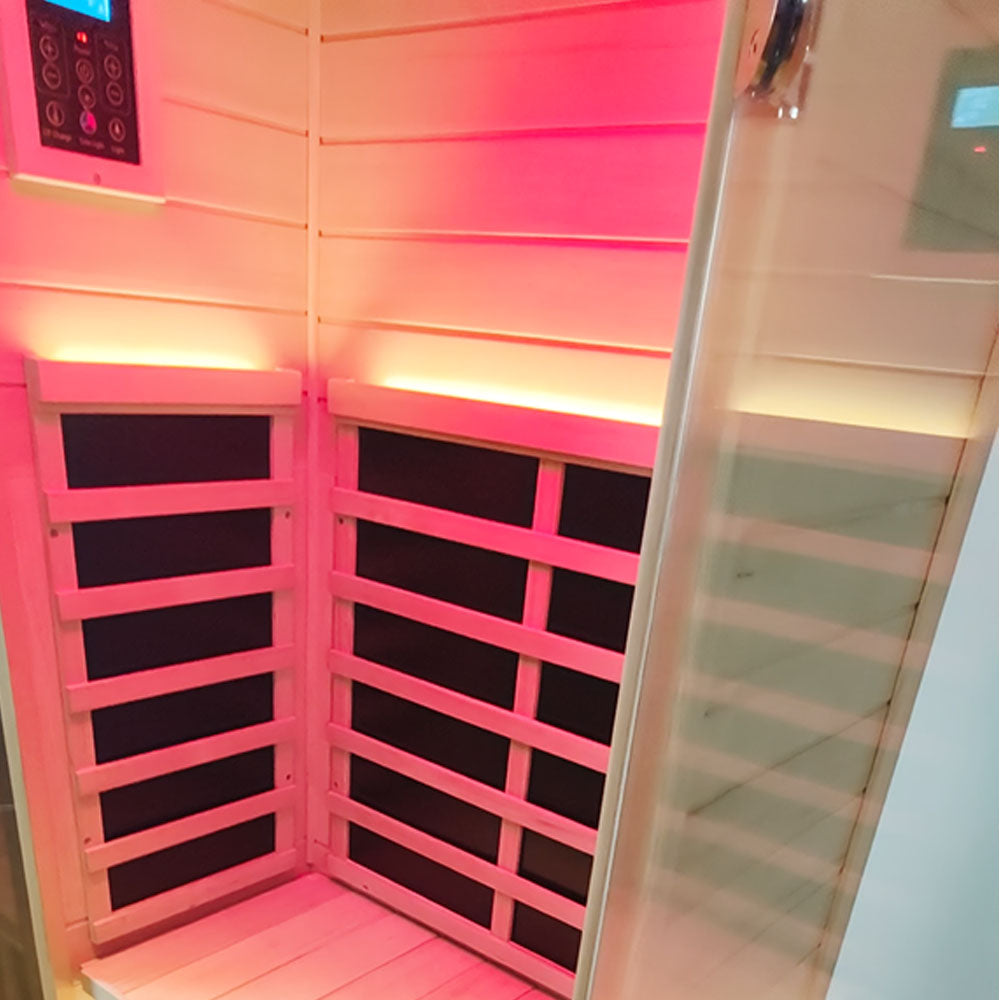Wizzisaunas 909MHX-L | Full Spectrum Infrared Sauna 1 Person | Far Infrared + Mid-Infrared Lamp |  Hemlock  | Indoor Home Sauna