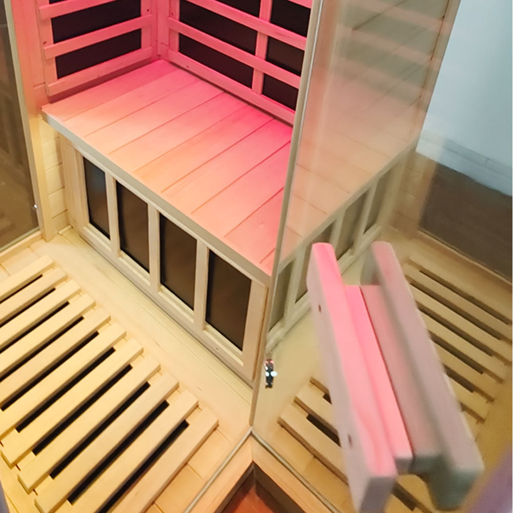 Wizzisaunas 909MHX-L | Full Spectrum Infrared Sauna 1 Person | Far Infrared + Mid-Infrared Lamp |  Hemlock  | Indoor Home Sauna