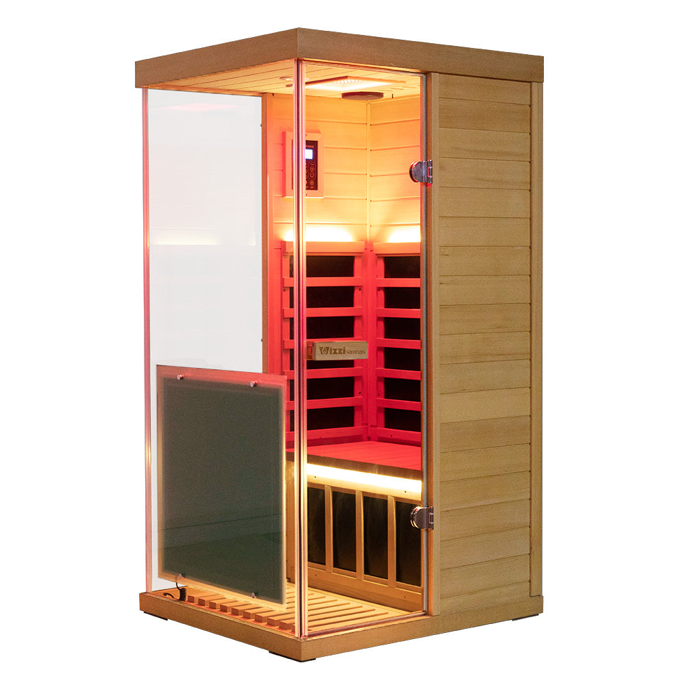 Wizzisaunas 909MHX-L | Full Spectrum Infrared Sauna 1 Person | Far Infrared + Mid-Infrared Lamp |  Hemlock  | Indoor Home Sauna