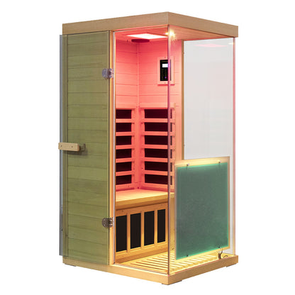 Wizzisaunas 909MHX-R | Full Spectrum Infrared Sauna 1 Person | Far Infrared + Mid-Infrared Lamp |  Hemlock  | Indoor Home Sauna (Copy)
