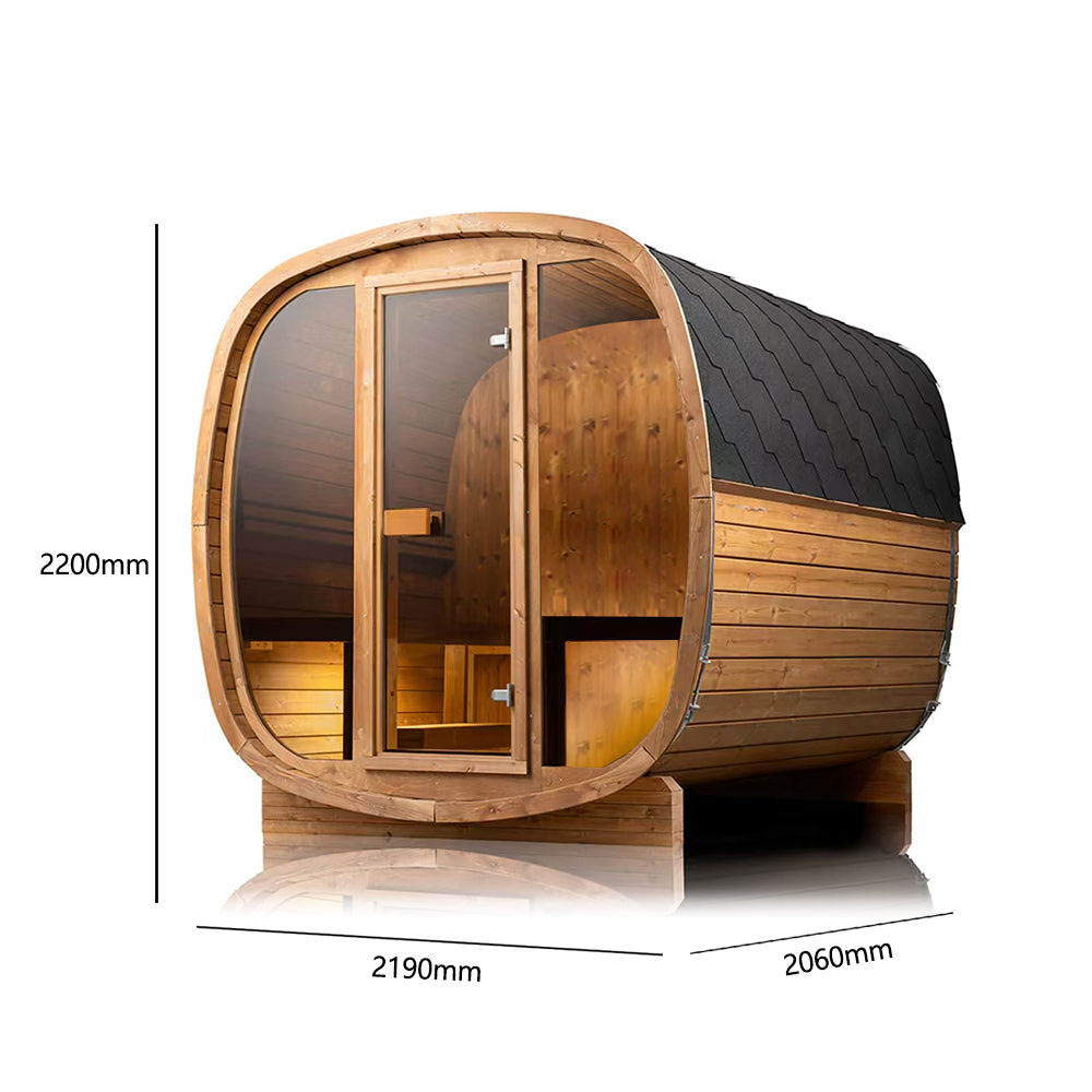 Orivon Wellness Auris Two Luxury Outdoor Cedar Sauna 4 Person | Humm Drop (9KW) Heater with wifi-control and remote