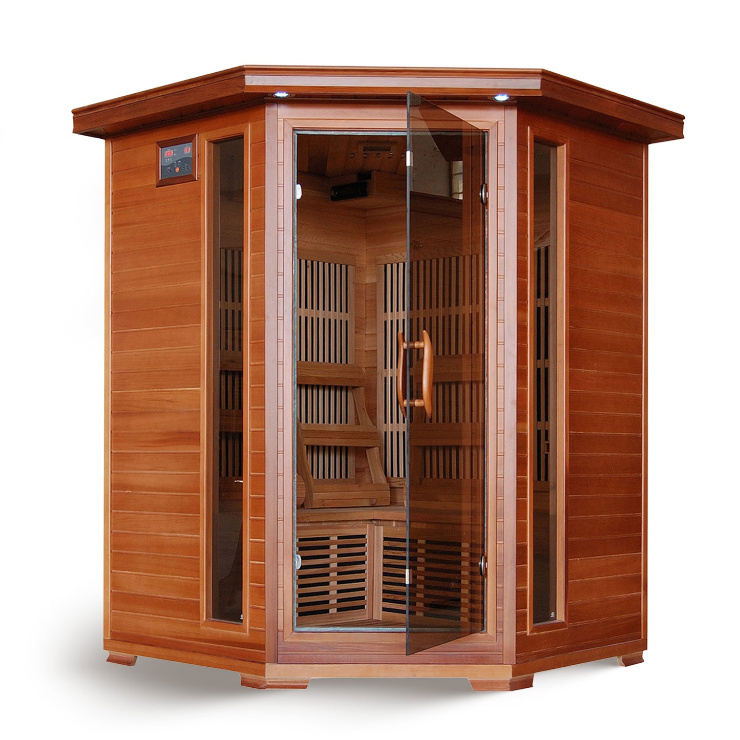 Heatwave Hudson Bay 3-Person Corner Infrared Sauna with 7 Low-EMF Carbon Heaters | Cedar | 1805W